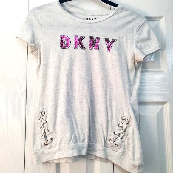 Dkny Other - DKNY Kids Sequin Shirt with Criss Cross details on side.